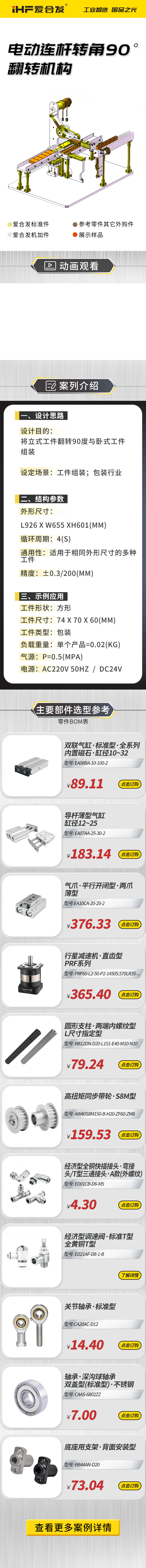 愛(ài)合發(fā)案例剖析：電動(dòng)連桿轉角90°翻轉機構！